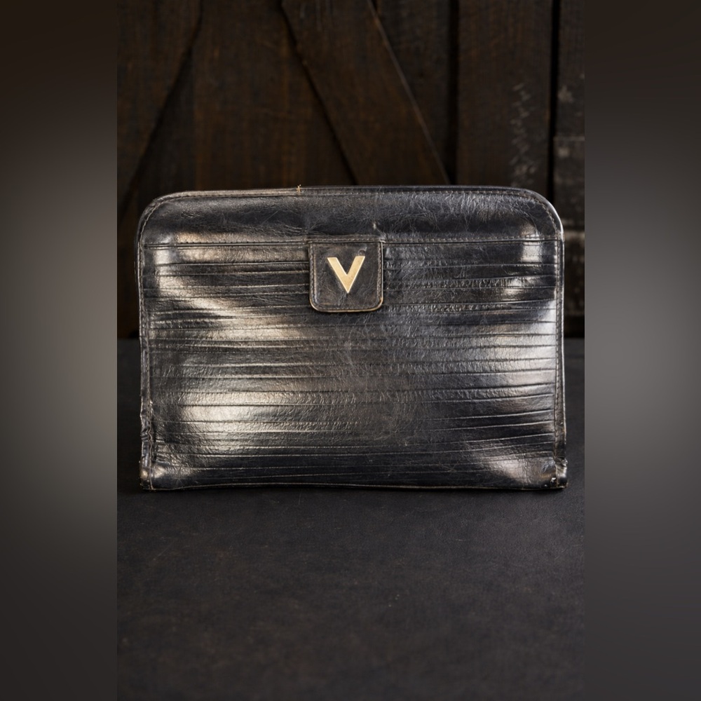 SOLD Vintage Mario Valentino Black Leather Envelope Clutch Made in Italy